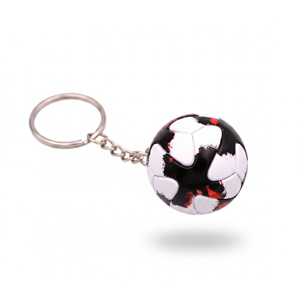 Porte-clés | Ballon de football Ballon blanc, noir et rouge (effet peinture) | Sivalc