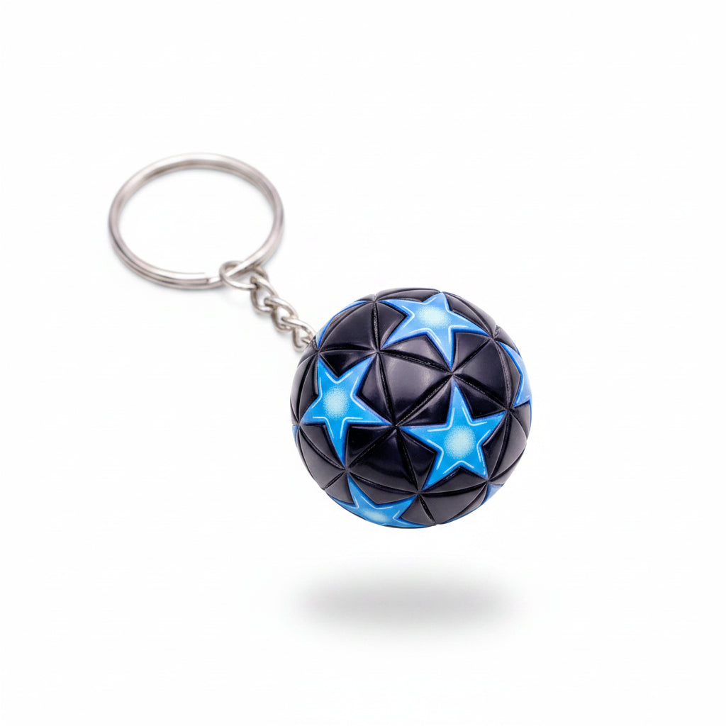 Porte-clÃ©s | Ballon de football Ligue des champions UEFA - Finale étoilée (bleu vif sur noir) | Sivalc