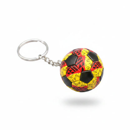 Porte-clÃ©s | Ballon de football Graphisme hexagonal partagé — jaune, rouge et noir | Sivalc