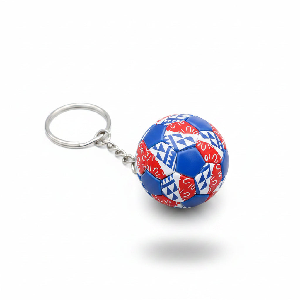 Porte-clÃ©s | Ballon de football Graphisme hexagonal partagé — bleu, blanc et rouge | Sivalc