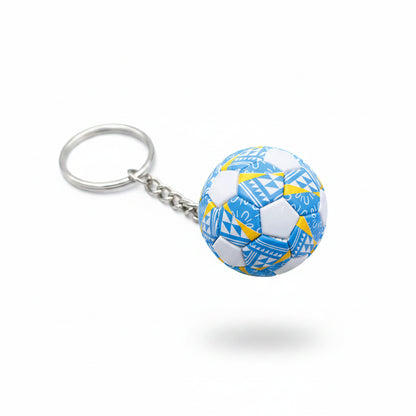 Porte-clÃ©s | Ballon de football Graphisme hexagonal partagé — bleu cyan, jaune et blanc | Sivalc