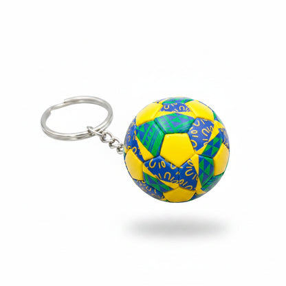Porte-clÃ©s | Ballon de football Graphisme hexagonal partagé — jaune, vert et bleu | Sivalc