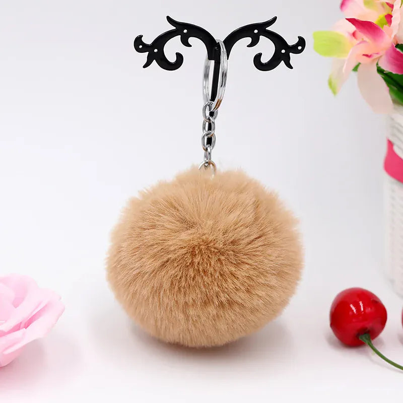 Porte-clés | Peluche pompon | Sivalc Marron clair