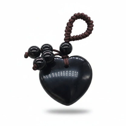 Porte-clés | Pierre précieuse cœur Onyx noire | Sivalc