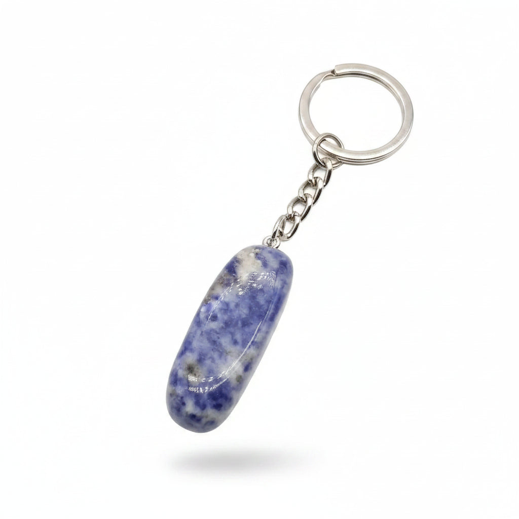 Porte-clés | Pierre précieuse taillée | Sivalc Blue White Dots / 15x30-20x40mm