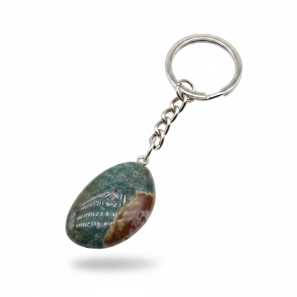 Porte-clés | Pierre précieuse taillée | Sivalc Green Indian Agate / 15x30-20x40mm