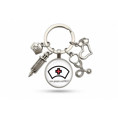 Porte-clés Stéthoscope Seringue Verre | Sivalc Bonnet Infirmière Croix