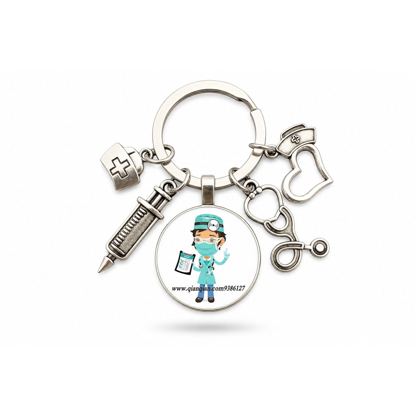 Porte-clés Stéthoscope Seringue Verre | Sivalc Chirurgienne Masque Bleu