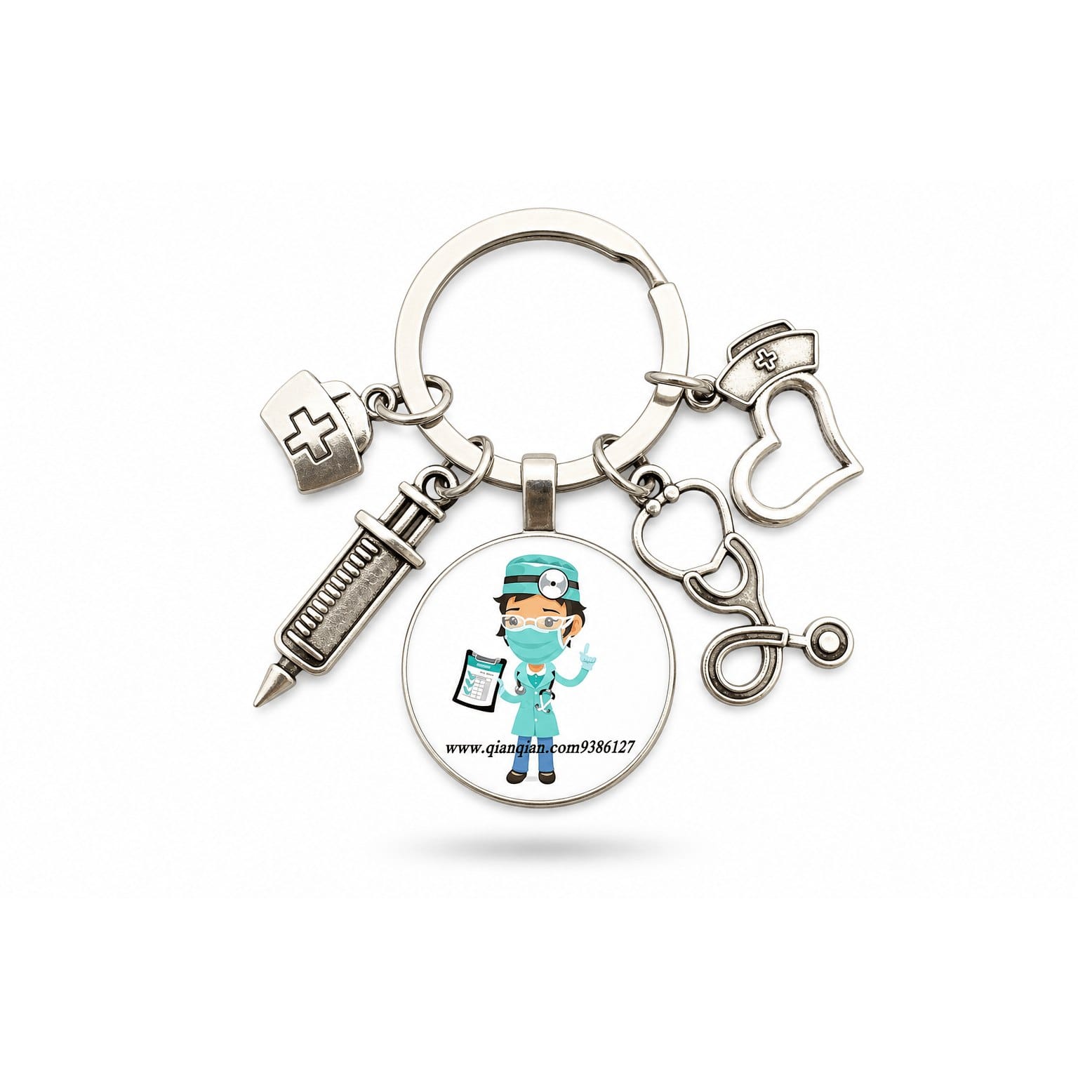 Porte-clés Stéthoscope Seringue Verre | Sivalc Chirurgienne Masque Bleu