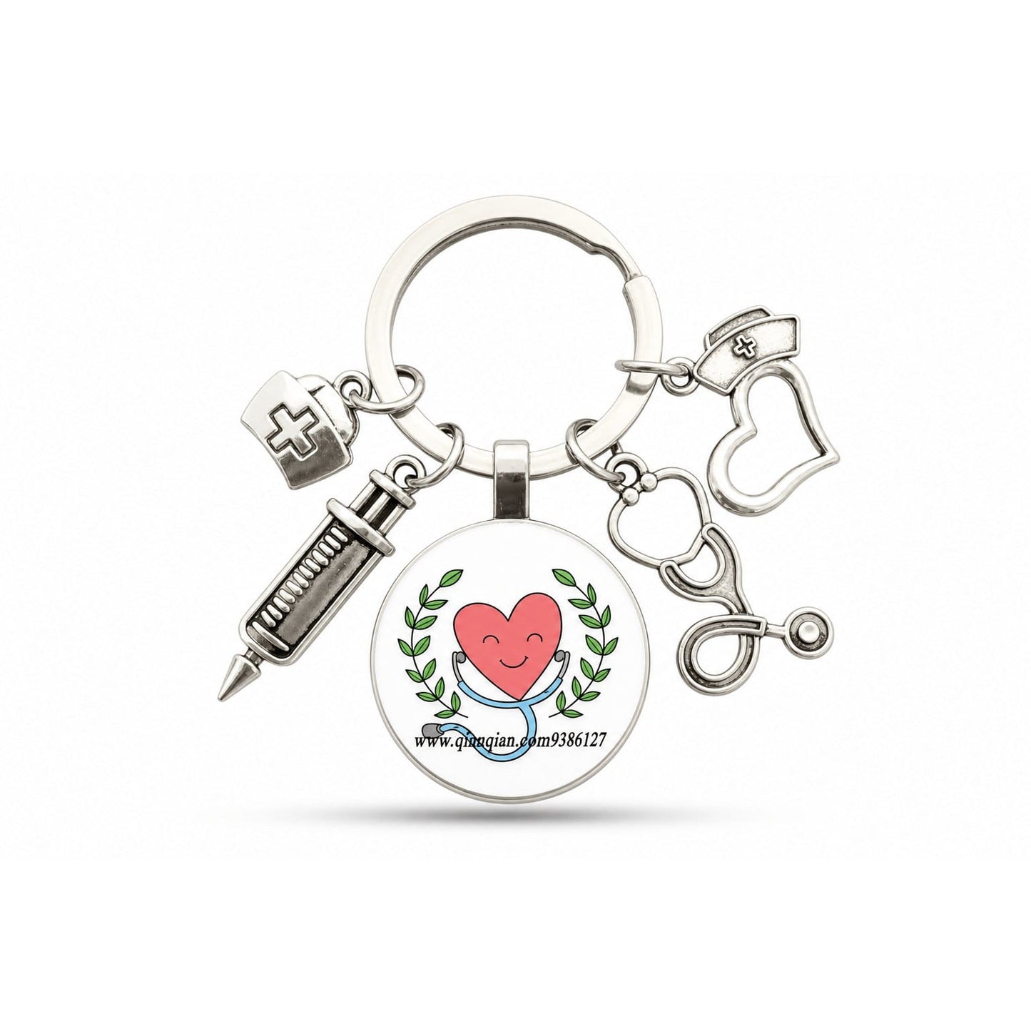 Porte-clés Stéthoscope Seringue Verre | Sivalc Cœur Stéthoscope Lauriers
