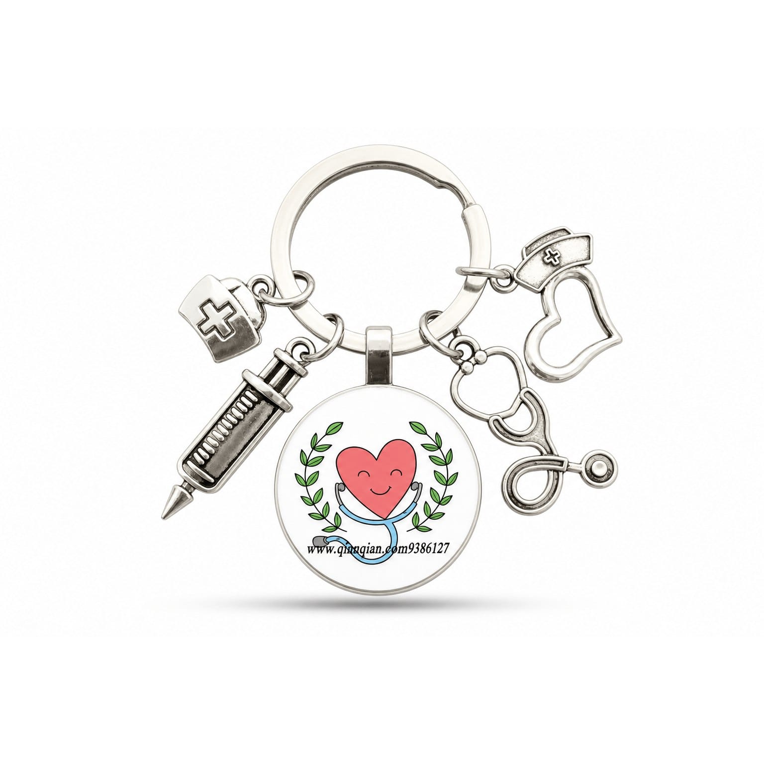 Porte-clés Stéthoscope Seringue Verre | Sivalc Cœur Stéthoscope Lauriers