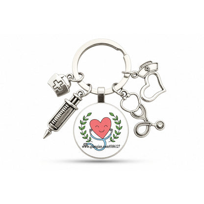 Porte-clés Stéthoscope Seringue Verre | Sivalc Cœur Stéthoscope Lauriers