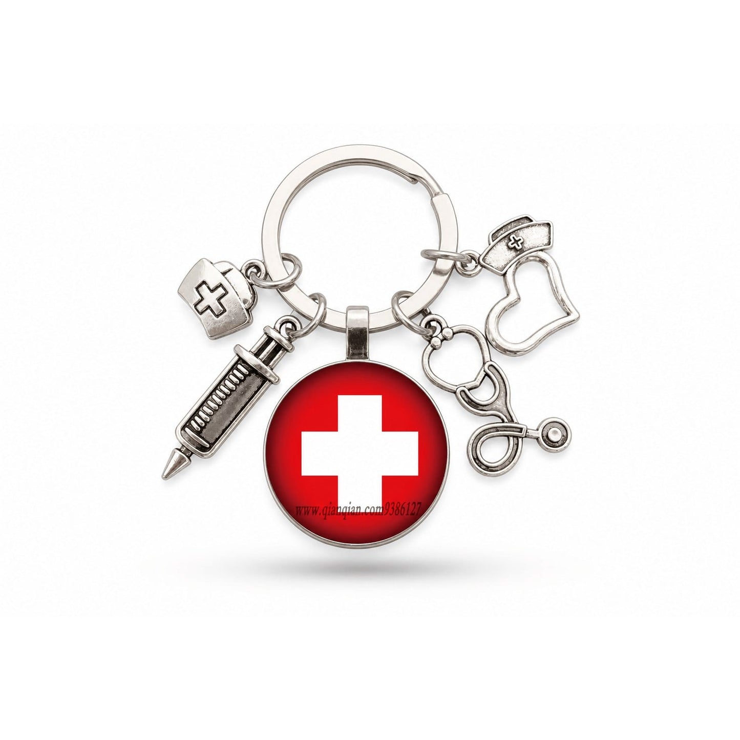 Porte-clés Stéthoscope Seringue Verre | Sivalc Croix Médicale Rouge