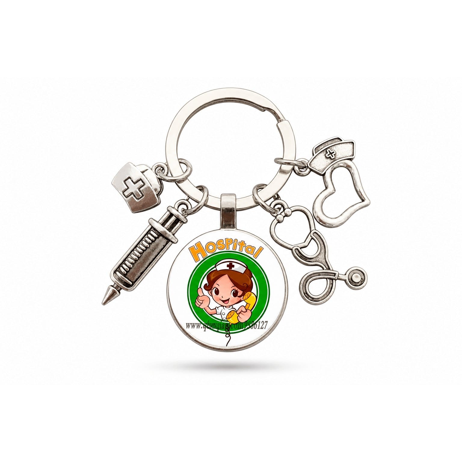 Porte-clés Stéthoscope Seringue Verre | Sivalc Infirmière Badge Vert