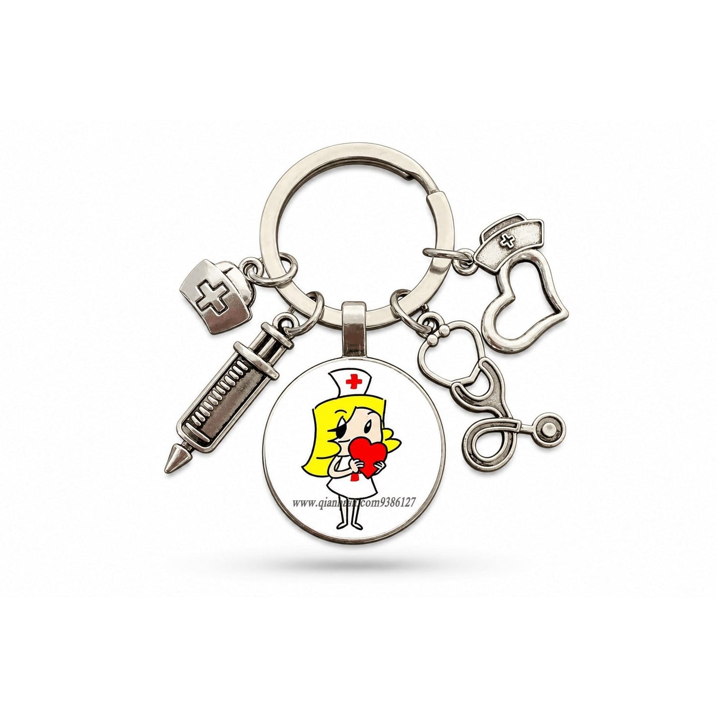 Porte-clés Stéthoscope Seringue Verre | Sivalc Infirmière Blonde Cœur