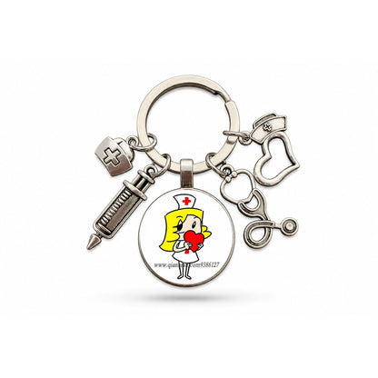 Porte-clés Stéthoscope Seringue Verre | Sivalc Infirmière Blonde Cœur