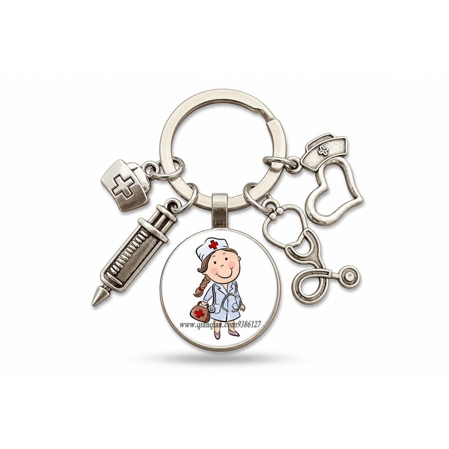 Porte-clés Stéthoscope Seringue Verre | Sivalc Infirmière Mignonne Blanche