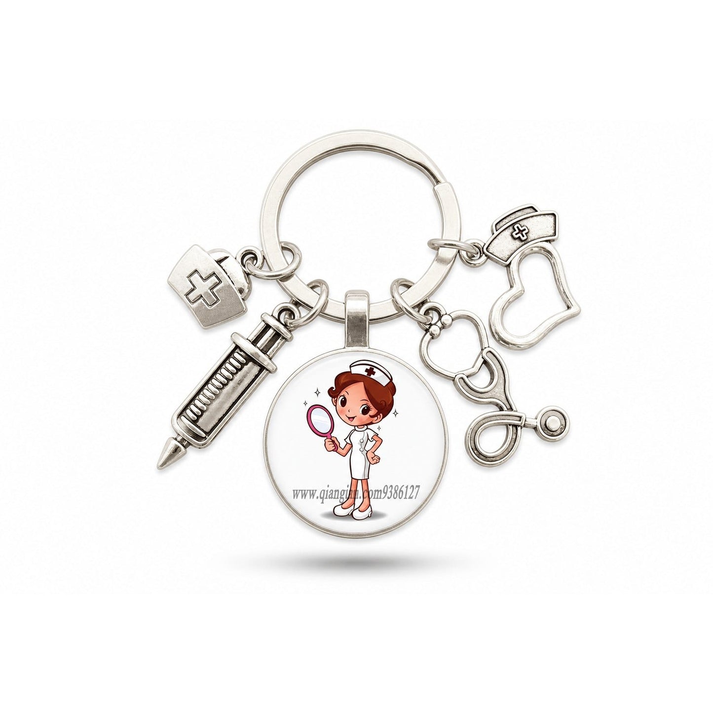 Porte-clés Stéthoscope Seringue Verre | Sivalc Infirmière Miroir Fond Blanc