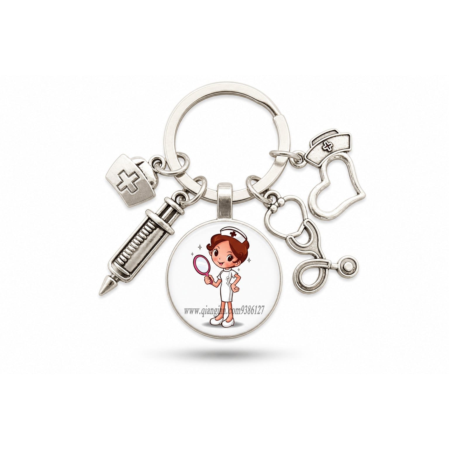 Porte-clés Stéthoscope Seringue Verre | Sivalc Infirmière Miroir Fond Blanc