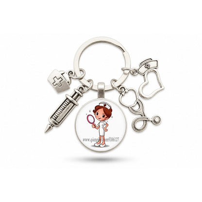 Porte-clés Stéthoscope Seringue Verre | Sivalc Infirmière Miroir Fond Blanc
