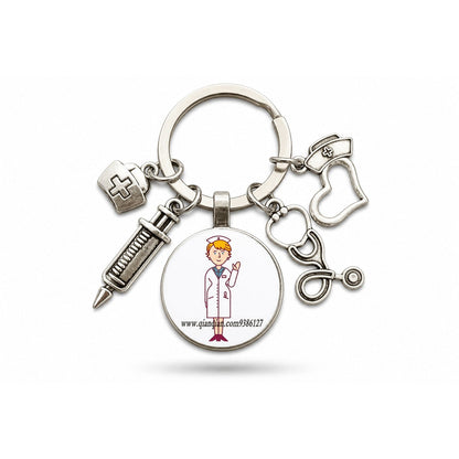 Porte-clés Stéthoscope Seringue Verre | Sivalc Médecin Femme Blonde
