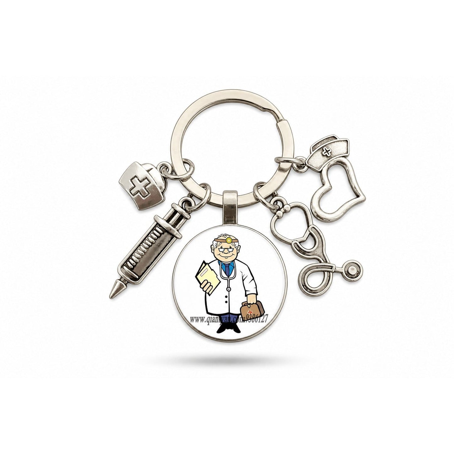 Porte-clés Stéthoscope Seringue Verre | Sivalc Médecin Senior Lunettes