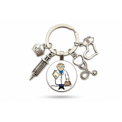 Porte-clés Stéthoscope Seringue Verre | Sivalc Médecin Senior Lunettes