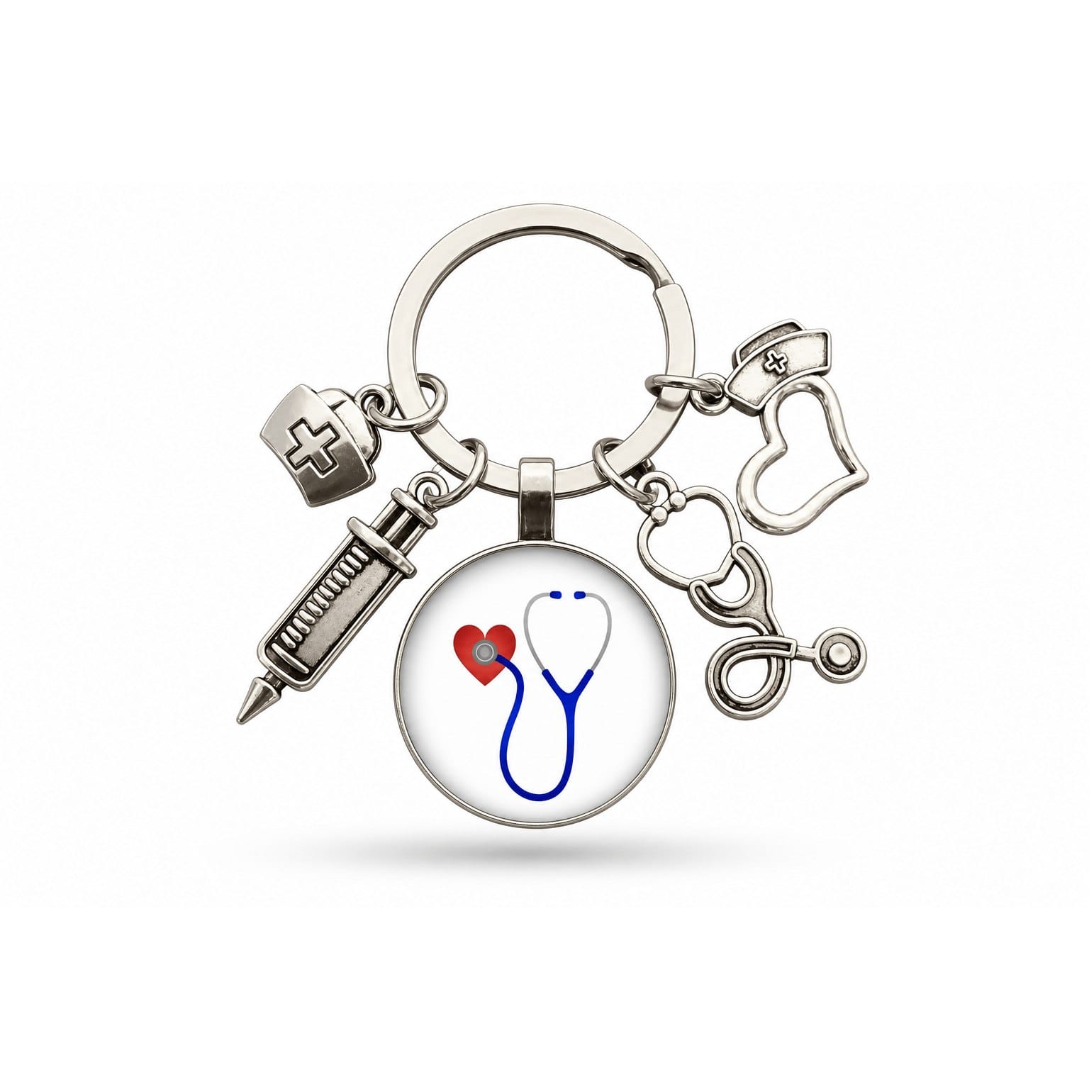 Porte-clés Stéthoscope Seringue Verre | Sivalc Stéthoscope Cœur Rouge