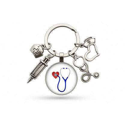 Porte-clés Stéthoscope Seringue Verre | Sivalc Stéthoscope Cœur Rouge