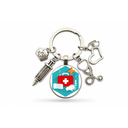 Porte-clés Stéthoscope Seringue Verre | Sivalc Trousse Médicale Bleue