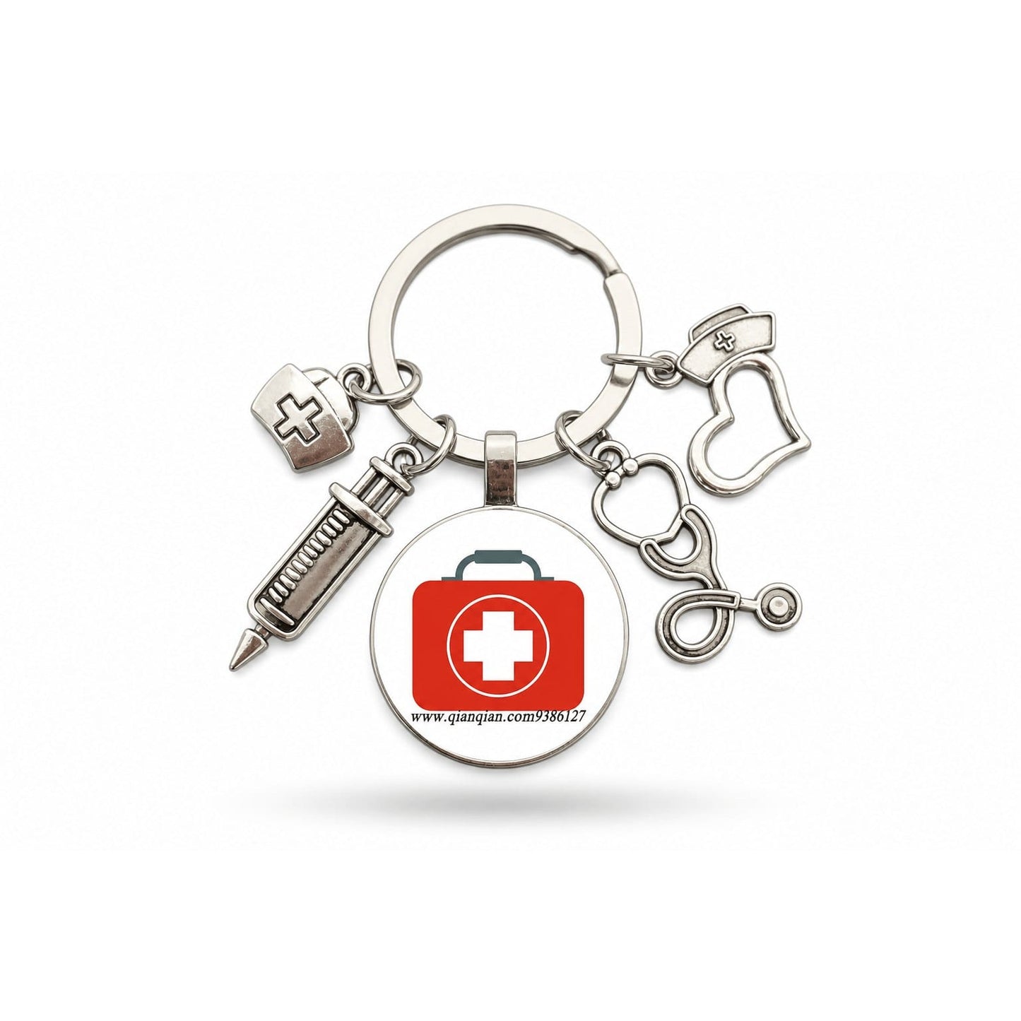 Porte-clés Stéthoscope Seringue Verre | Sivalc Trousse Médicale Rouge