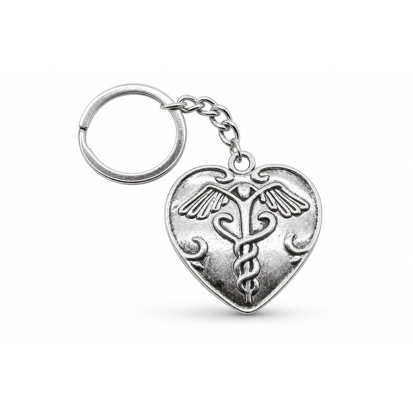 Porte-clés Symboles Médicaux Soignant | Sivalc Caducée Cœur Argent