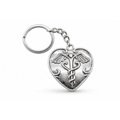 Porte-clés Symboles Médicaux Soignant | Sivalc Caducée Cœur Argent