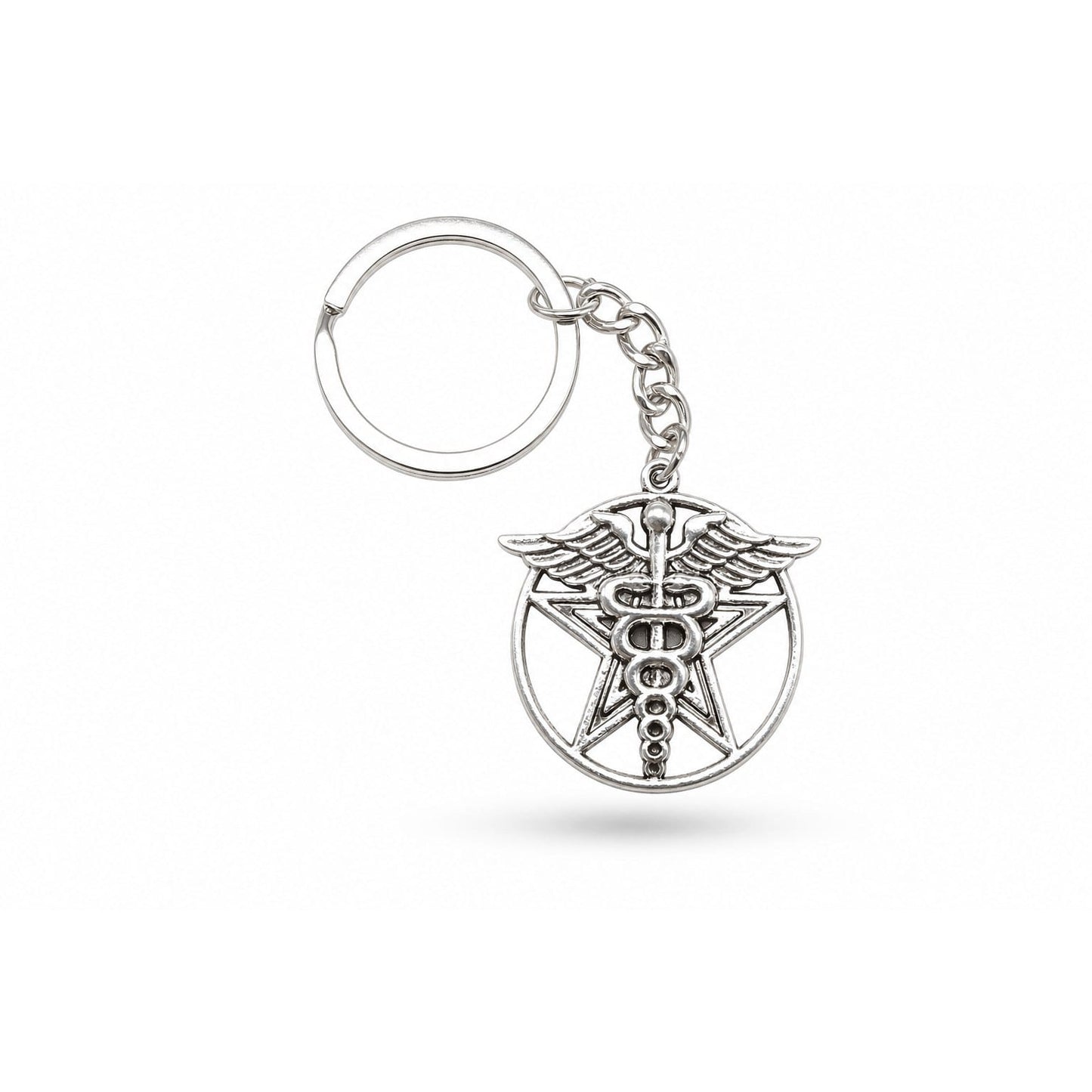 Porte-clés Symboles Médicaux Soignant | Sivalc Caducée Étoile Argent
